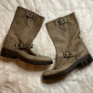 Michael Kors distressed leather moto boots